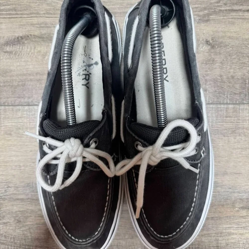 Sperry Halyard 2 Eye Saltwashed Black Boat Shoes Men's Size 9.5